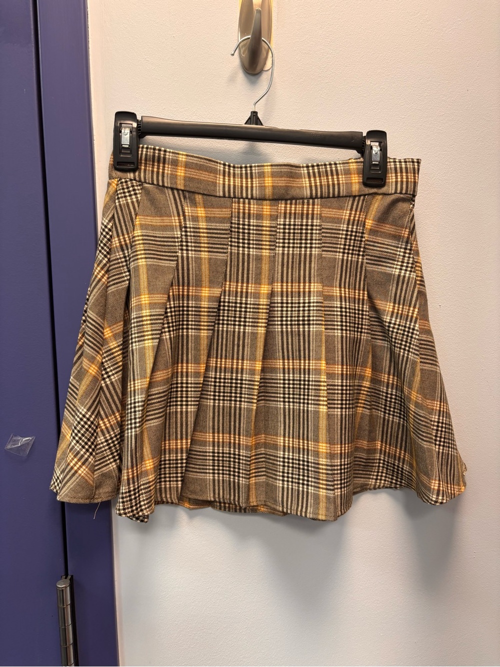 Garage Brown and Yellow Plaid Skater Skirt